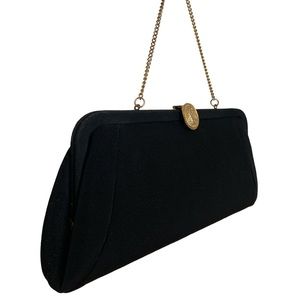 ADMIRAL Vintage Black Clutch with Gold Tone Chain Latch Hardware Woman’s Purse